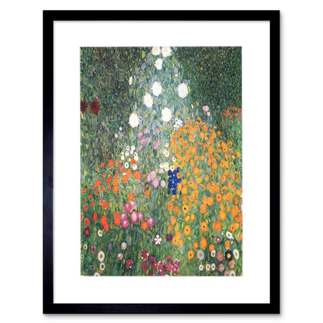 "Wee Blue Coo Gustav Klimt Flower Garden 1907 Old Master Painting Framed Art Print in Green - Size: W12"" x H16""" - image 1