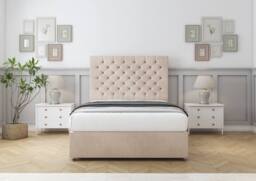"Sloomy Mayfair Naples Divan Bed Base 4 Drawers With 26"" Strutted Headboard in Light Sand - Size: Double" - thumbnail 2