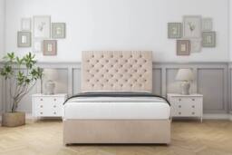 "Sloomy Mayfair Naples Divan Bed Base 4 Drawers - 26"" Headboard in Light Sand - Size: Double"