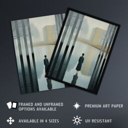 Artery8 Wall Art Print Mist Reflection Surreal Landscape with Lone Woman Framed in Grey - Size: A4 - thumbnail 2