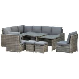 OUTSUNNY 10-Seater Sofa Sectional w/ Cushioned Seat, Footstools & Glass Table in Grey - thumbnail 2