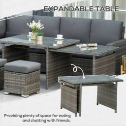 OUTSUNNY 10-Seater Sofa Sectional w/ Cushioned Seat, Footstools & Glass Table in Grey - thumbnail 4