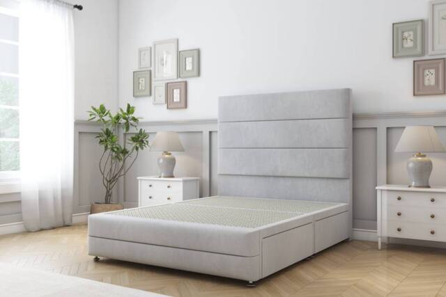 "Sloomy Monaco Naples Divan Base 4 Drawers-54"" Headboard & 12"" Footboard in Silver - Size: King" - image 1