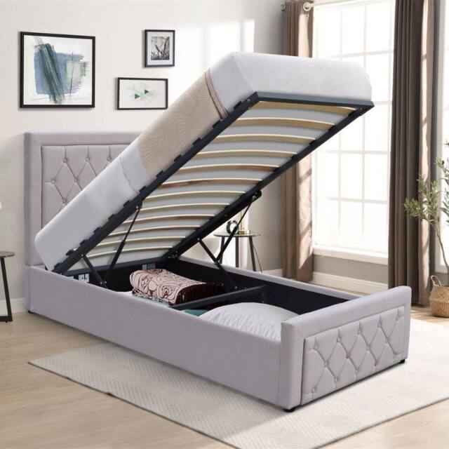 KOSY KOALA Ottoman Bed 4ft Small Double Grey Velvet With 4ft Memory Foam Mattress - image 1