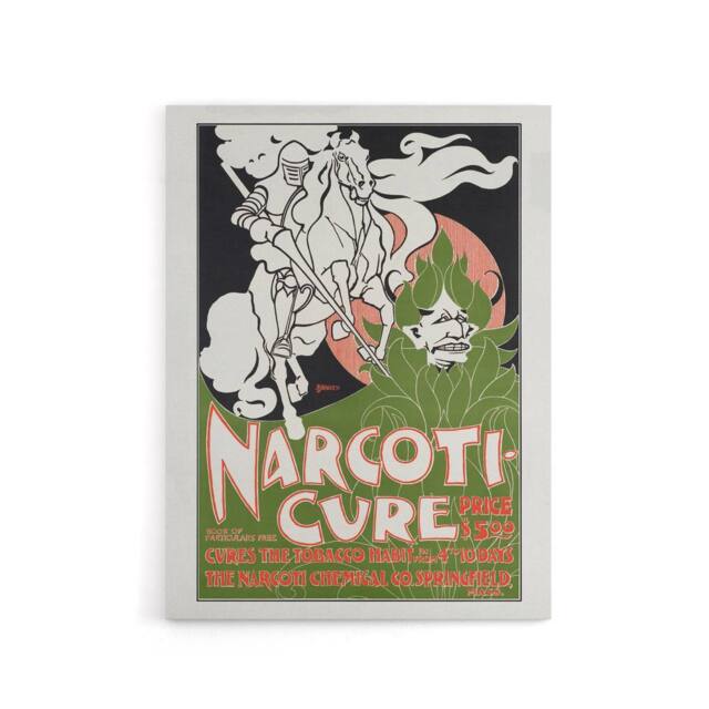 "Artery8 Will H Bradley Narcoticure Vintage Advert Canvas Wall Art Print in Green - Size: W12"" x H16""" - image 1
