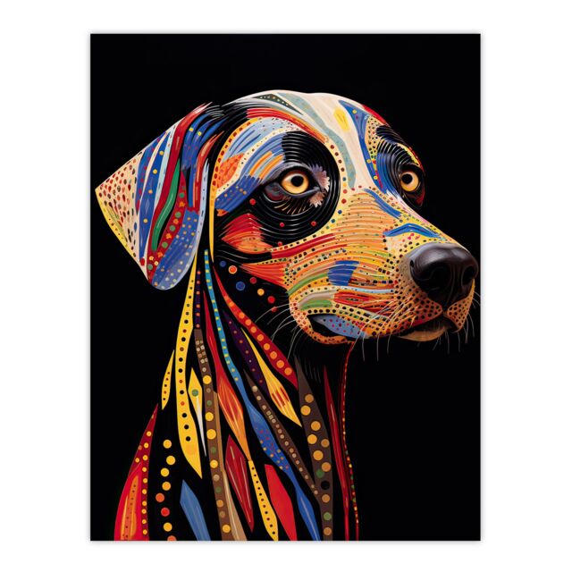 "Artery8 Wall Art Print Tribal Patterned Dog Colourful Pet Portrait Painting Poster - Size: W18"" x H24""" - image 1