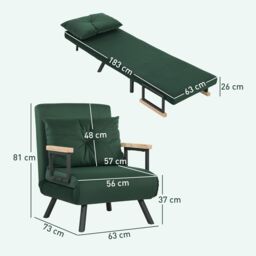 HOMCOM Click Clack Single Chair Bed Settee for Living Room, Green - thumbnail 3
