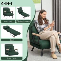 HOMCOM Click Clack Single Chair Bed Settee for Living Room, Green - thumbnail 4