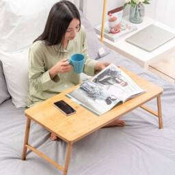VOGREX Bamboo Folding Low Coffee Side Table in Beige - thumbnail 4