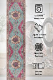 Kukoon Washable Runner Rug Teal Maximalist Long Hallway Carpet Mat 60cm x 240cm in Fuchsia - Size: 60 cm x 240 cm