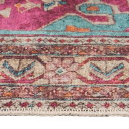 Kukoon Washable Runner Rug Teal Maximalist Long Hallway Carpet Mat 60cm x 240cm in Fuchsia - Size: 60 cm x 240 cm - thumbnail 3
