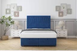 "Sloomy Somerset Plush Ottoman Bed Base-26"" Strutted Headboard in Navy - Size: Small Single" - thumbnail 1