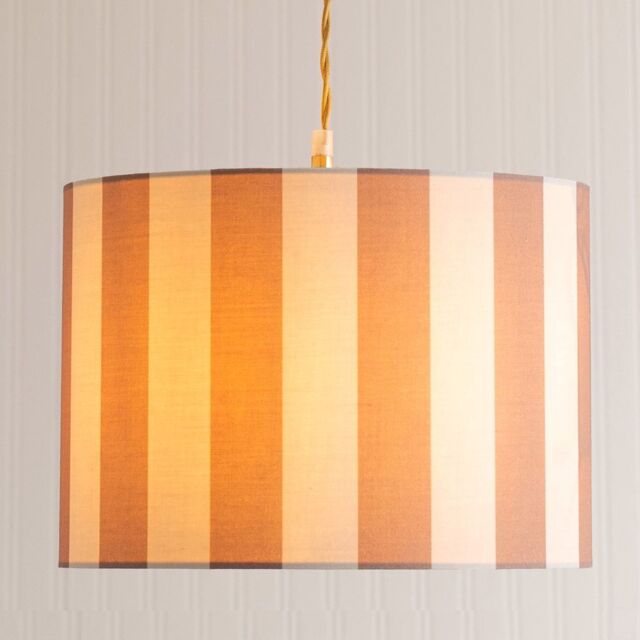 ValueLights Callie Colour Clash Natural & Brown Stripe Drum Lamp Shade & Bulb - Size: Small - image 1
