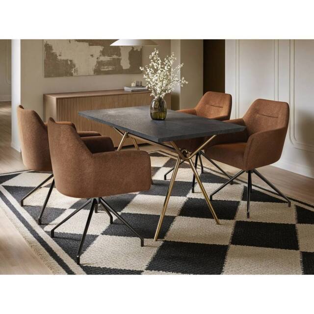Solace+Co Lexi Dining Table with 4 Isla Swivel Dining Chair Set in Brown - image 1