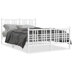 Berkfield Home Metal Bed Frame without Mattress with Footboard White 140x190cm - Size: 140x190 cm - thumbnail 2