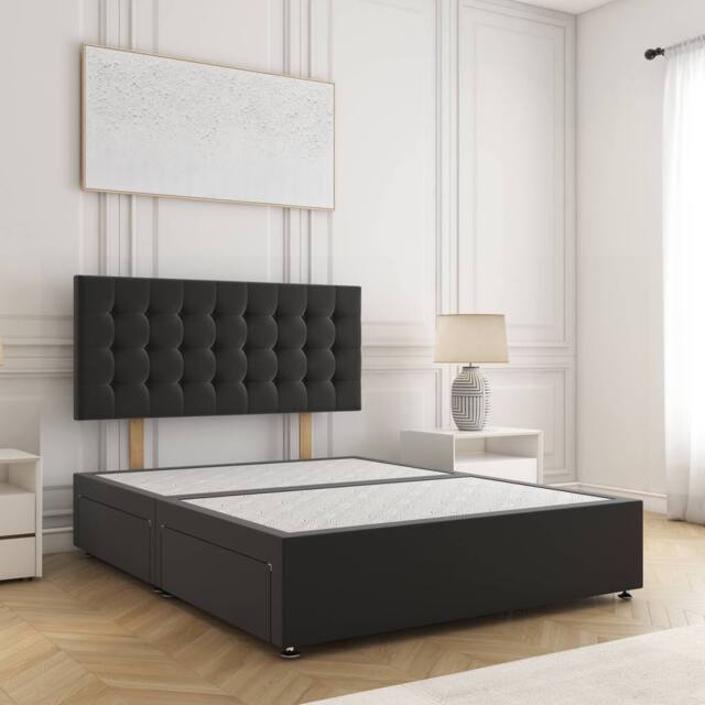 "BSSPOKE Isla Divan Bed Plush Velvet 24"" Headboard & No Mattress No Drawers in Black - Size: Small Double" - image 1