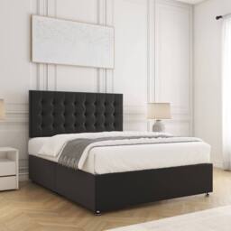 "BSSPOKE Isla Divan Bed Plush Velvet 24"" Headboard & No Mattress No Drawers in Black - Size: Small Double" - thumbnail 3