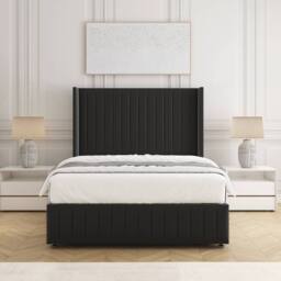 "BSSPOKE Luna Plush Velvet Divan Bed 54"" Headboard & Mattress & No Drawers in Black - Size: Super King" - thumbnail 2