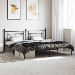 Berkfield Home Metal Bed Frame without Mattress with Headboard Black 193x203cm - Size: 193x203 cm - thumbnail 2
