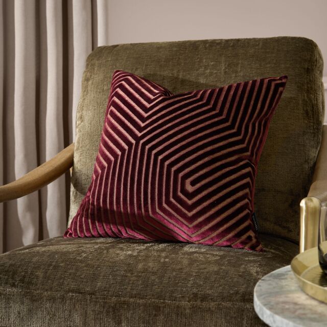 Paoletti Evoke Cut Velvet Cushion in Burgundy - Size: 55 cm x 55 cm - image 1