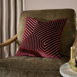 Paoletti Evoke Cut Velvet Cushion in Burgundy - Size: 55 cm x 55 cm - thumbnail 1