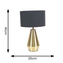 ValueLights Jax Antique Brass Metal Dimmable Touch Table Lamp with Fabric Drum Shade in Charcoal - thumbnail 6