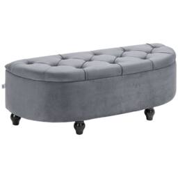 Wyld Haus Rafili Velvet Feel Dark Grey Semi Circle Storage Bench Tufted Seat - thumbnail 2