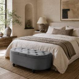Wyld Haus Rafili Velvet Feel Dark Grey Semi Circle Storage Bench Tufted Seat