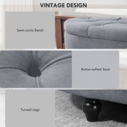Wyld Haus Rafili Velvet Feel Dark Grey Semi Circle Storage Bench Tufted Seat - thumbnail 7