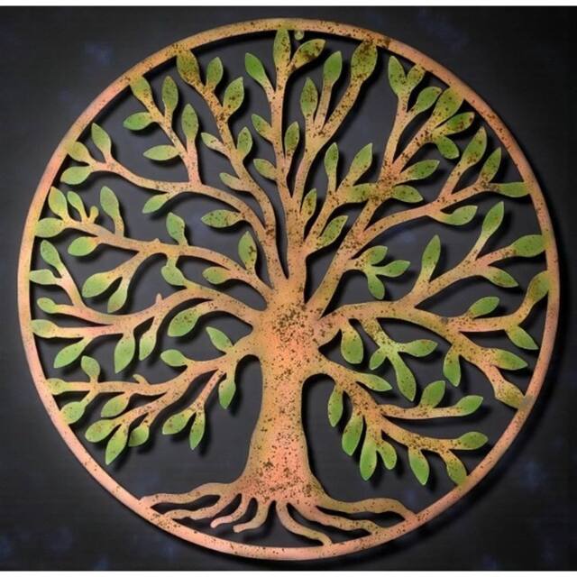 VOGREX Tree Of Life Metal Round Wall Art Garden Sculpture Plaque Decor 100cm in Brown - image 1