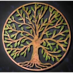 VOGREX Tree Of Life Metal Round Wall Art Garden Sculpture Plaque Decor 100cm in Brown