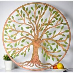 VOGREX Tree Of Life Metal Round Wall Art Garden Sculpture Plaque Decor 100cm in Brown - thumbnail 3