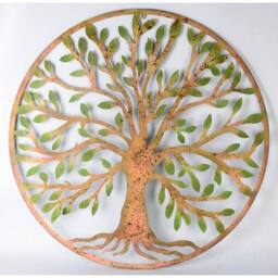 VOGREX Tree Of Life Metal Round Wall Art Garden Sculpture Plaque Decor 100cm in Brown - thumbnail 2