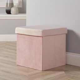 Home Source Folding Ottoman Chest Solid Sturdy Storage Bedding Box Trunk in Light Pink - thumbnail 1