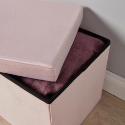 Home Source Folding Ottoman Chest Solid Sturdy Storage Bedding Box Trunk in Light Pink - thumbnail 2