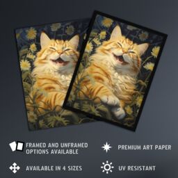 "Artery8 Contented Grinning Ginger Cat Wildflower Meadow Oil Painting Large Wall Unframed Art Poster Print Thick Paper 18X24 Inch - Size: W18"" x H24""" - thumbnail 2