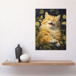 "Artery8 Contented Grinning Ginger Cat Wildflower Meadow Oil Painting Large Wall Unframed Art Poster Print Thick Paper 18X24 Inch - Size: W18"" x H24""" - thumbnail 4