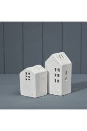 KDMD White Ceramic Tealight House with Heart Decal - thumbnail 2