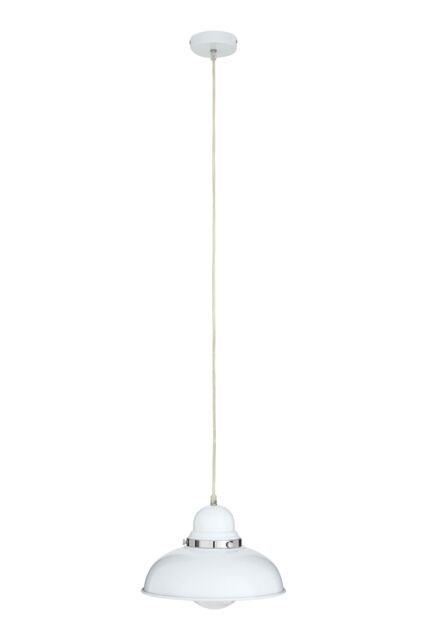 Orsina White Finish Pendant Light With Chrome Detail, Streamlined Hanging Lamp, Glossy Urban Ceiling Fixture - image 1