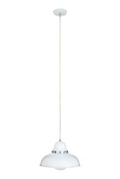 Orsina White Finish Pendant Light With Chrome Detail, Streamlined Hanging Lamp, Glossy Urban Ceiling Fixture