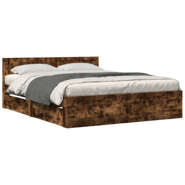 Berkfield Home Bed Frame with Headboard without Mattress Smoked Oak 160x200 cm in Brown - image 1