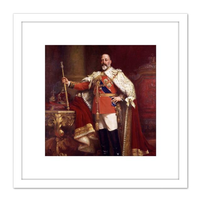 Artery8 Fildes Portrait British King Edward VII Painting 8X8 Inch Square Wooden Framed Wall Art Print Picture with Mount in White - image 1