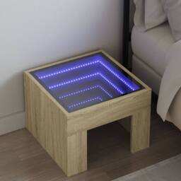 Berkfield Home Decorative Bedside Table with Infinity LED Sonoma Oak 40x40x30 cm in Light Tan - Size: 40 x 40 x 30 cm - thumbnail 2