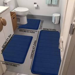 Kelvenix Blue 3 x Memory Foam Bath Mat Extra Soft Non-Slip in Navy - thumbnail 4