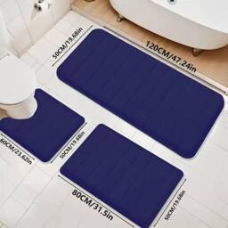 Kelvenix Blue 3 x Memory Foam Bath Mat Extra Soft Non-Slip in Navy - thumbnail 2