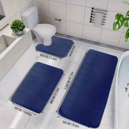 Kelvenix Blue 3 x Memory Foam Bath Mat Extra Soft Non-Slip in Navy - thumbnail 3