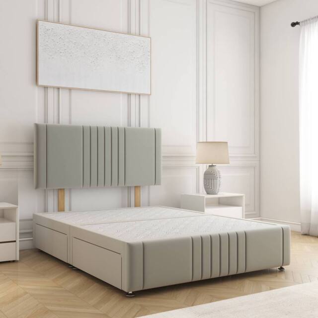 "BSSPOKE Hazel Plush Velvet Divan Bed Set 24"" Headboard & 4Drawers No Mattress in Silver - Size: Double" - image 1