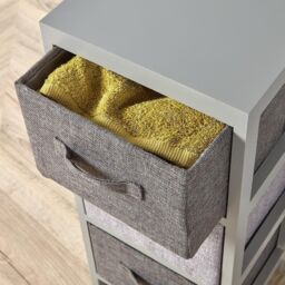 Home Source Wooden Storage Chest 3 Drawer Fabric Basket Organiser Bedroom Hallway in Grey - thumbnail 4
