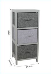 Home Source Wooden Storage Chest 3 Drawer Fabric Basket Organiser Bedroom Hallway in Grey - thumbnail 5