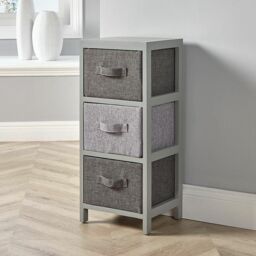 Home Source Wooden Storage Chest 3 Drawer Fabric Basket Organiser Bedroom Hallway in Grey - thumbnail 1